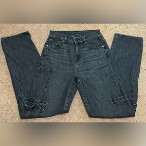 American Eagle Outfitters Super High Rise Baggy Straight Cargo Jean Size 00 Boho